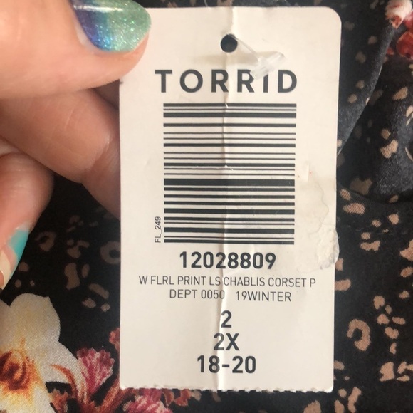 Torrid Floral Chablis 3/4 Corset Crop Blouse Plus 2X/ 18-20 Career Date Night - Picture 7 of 9